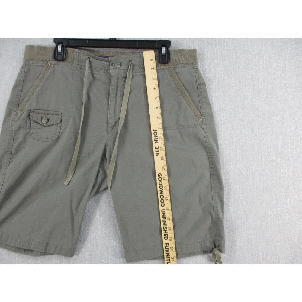 Gloria Vanderbilt Womens Cargo Shorts Olive Green Drawstring Waist Size 14